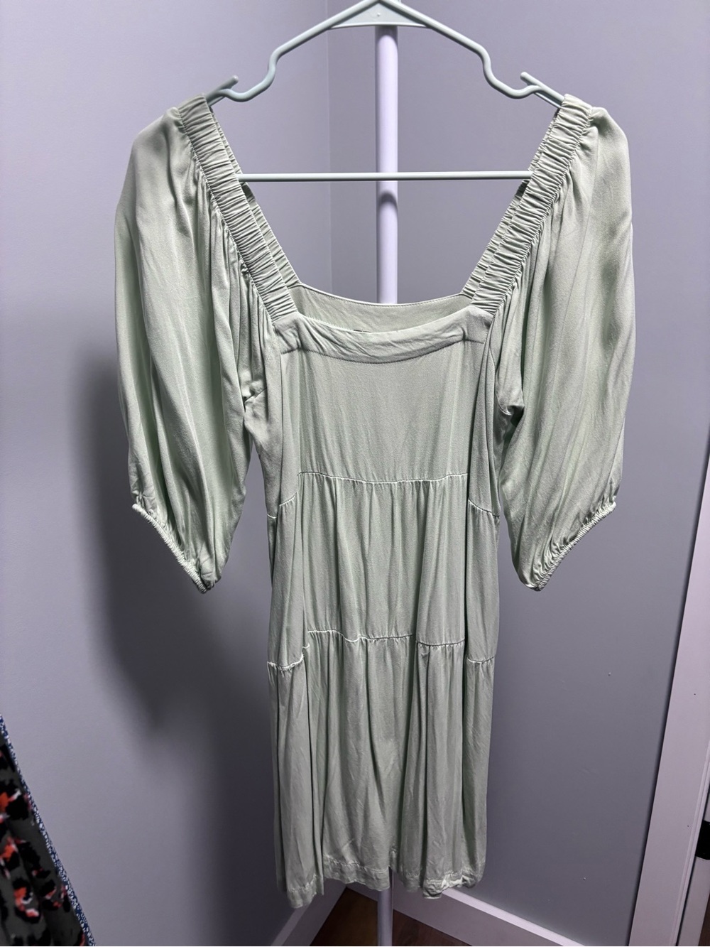 Shinestar Mint Green Square Neck Puff Sleeve Mini Dress